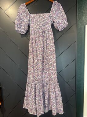Favorite Daughter Lavender Floral Puff-Sleeve Maxi Dress